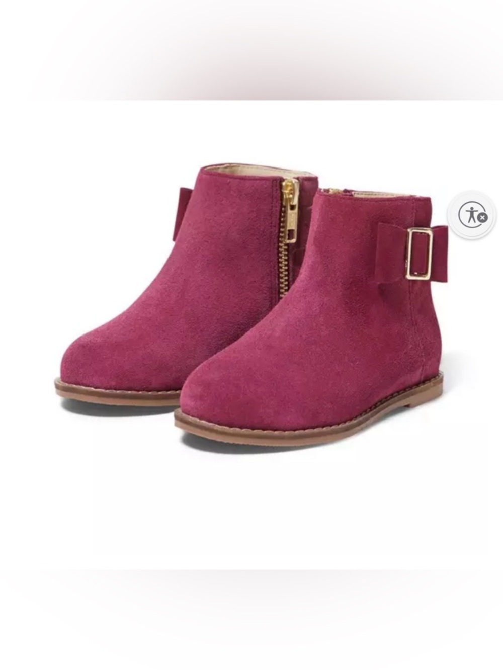 Janie and Jack Suede Bow Bootie with Gold Buckle Plum Size 7